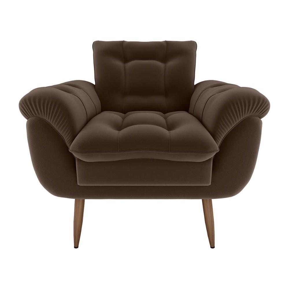 Poltrona Decorativa Confortável Pés Em Madeira Maciça Xangai Veludo Marrom Matrix Veludo Marrom - 2