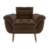 Poltrona Decorativa Confortável Pés Em Madeira Maciça Xangai Veludo Marrom Matrix Veludo Marrom - 2