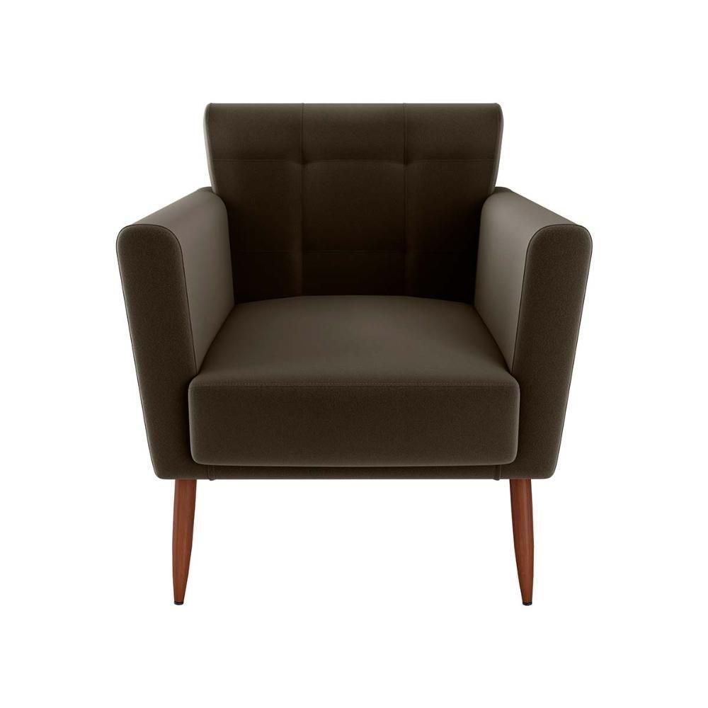 Poltrona Decorativa Confortável Pés Em Madeira Maciça Cancun Veludo Marrom Matrix Veludo Marrom - 2