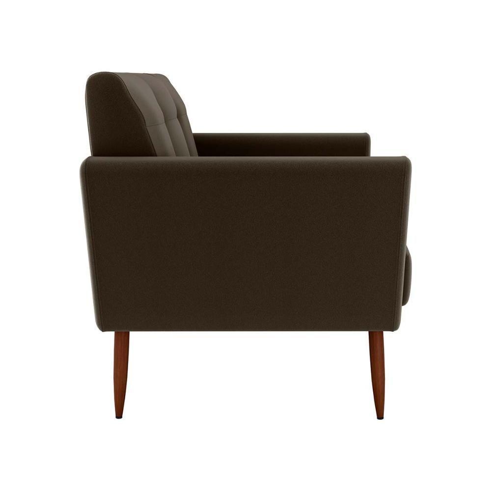 Poltrona Decorativa Confortável Pés Em Madeira Maciça Cancun Veludo Marrom Matrix Veludo Marrom - 3