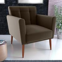 Poltrona Decorativa Confortável Pés Em Madeira Maciça Cancun Veludo Marrom Matrix Veludo Marrom - 5
