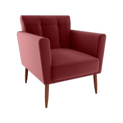 Poltrona Decorativa Confortável Pés Em Madeira Maciça Cancun Veludo Vinho Matrix Veludo Vermelho
