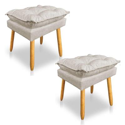 Kit 2 Puffs Decorativo Opala Linho Bege Pés Palito Sky Mobile