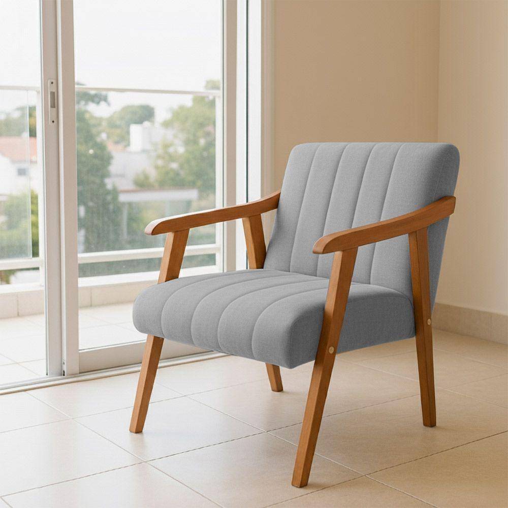 Kit 2 Poltronas Decorativa Com Braço Em Madeira Maciça Livia Veludo Cinza - 2