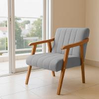 Kit 2 Poltronas Decorativa Com Braço Em Madeira Maciça Livia Veludo Cinza - 2