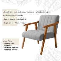 Kit 2 Poltronas Decorativa Com Braço Em Madeira Maciça Livia Veludo Cinza - 3
