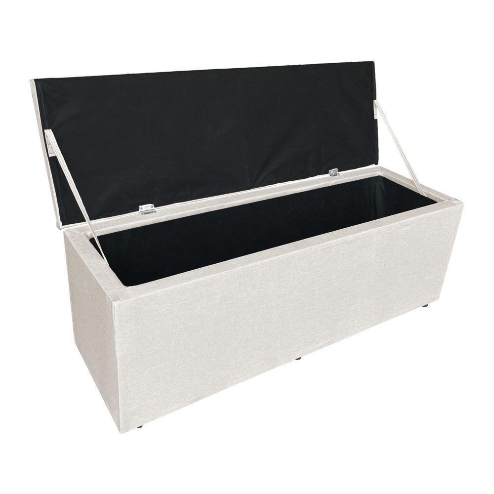 Kit Cabeceira Painel E Calçadeira Baú Casal King 1,95m Londres Linho Bege Dal Poz Estofados - 6