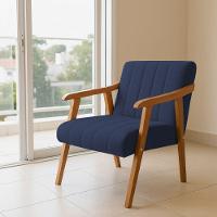 Kit 2 Poltronas Decorativa Com Braço Em Madeira Maciça Livia Veludo Azul - 2