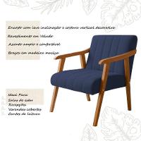 Kit 2 Poltronas Decorativa Com Braço Em Madeira Maciça Livia Veludo Azul - 3