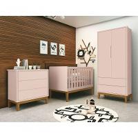 Jogo De Quarto Para Bebê Completo 2 Portas Classic New Rosa Fosco Com Madeira - Reller - 1