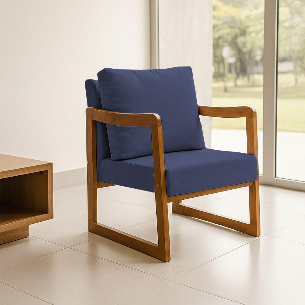 Kit 2 Poltronas Decorativa Com Braço Em Madeira Maciça Alice Linho Azul - 2