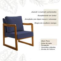 Kit 2 Poltronas Decorativa Com Braço Em Madeira Maciça Alice Linho Azul - 3