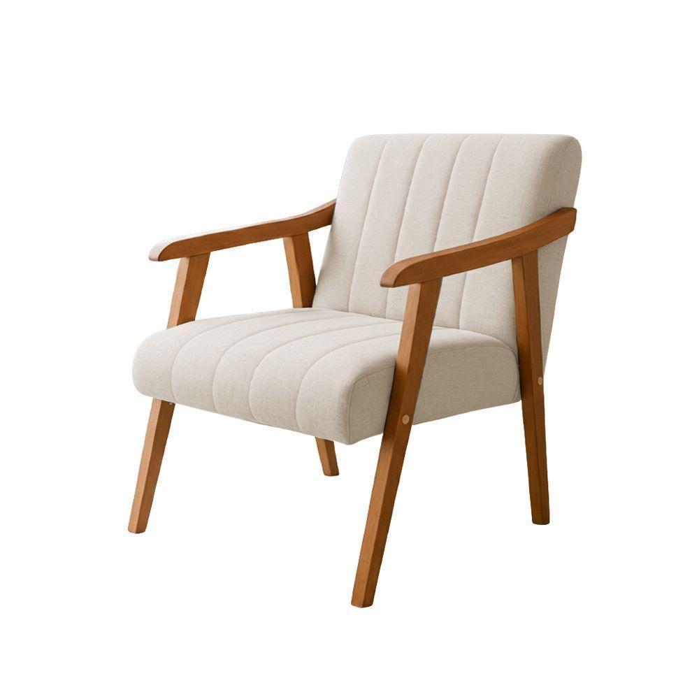 Kit 2 Poltronas Decorativa Com Braço Em Madeira Maciça Livia Linho Bege - 5