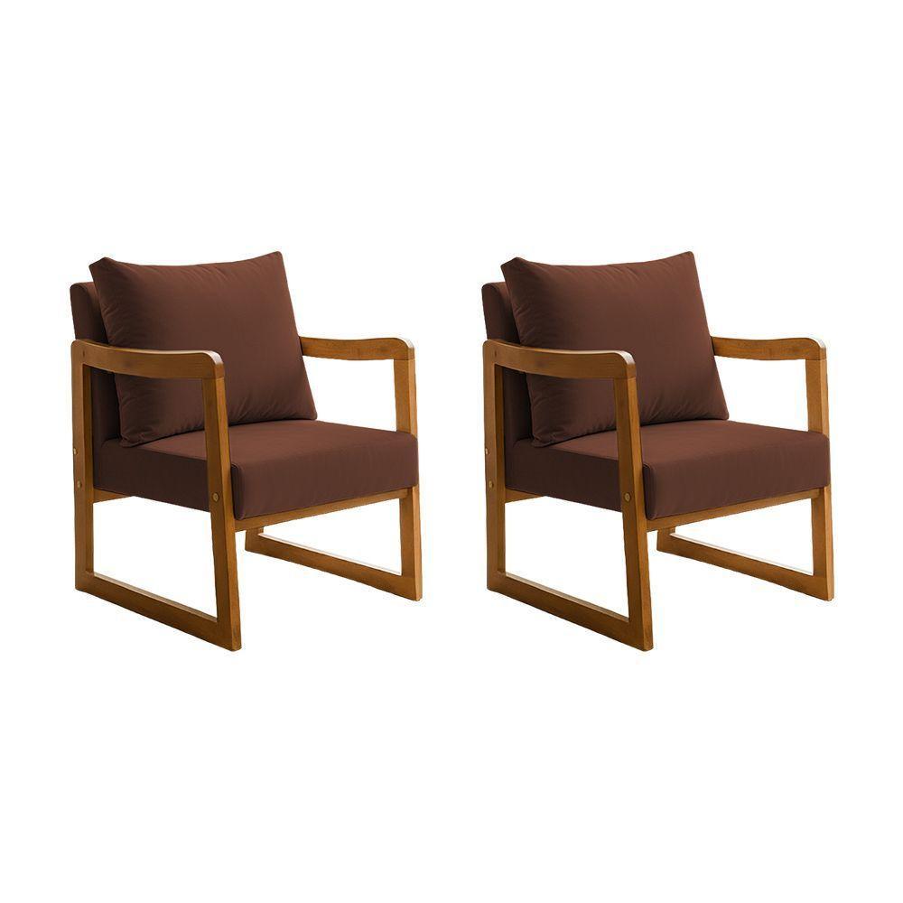 Kit 2 Poltronas Decorativa Com Braço Em Madeira Maciça Alice Veludo Marrom - 1