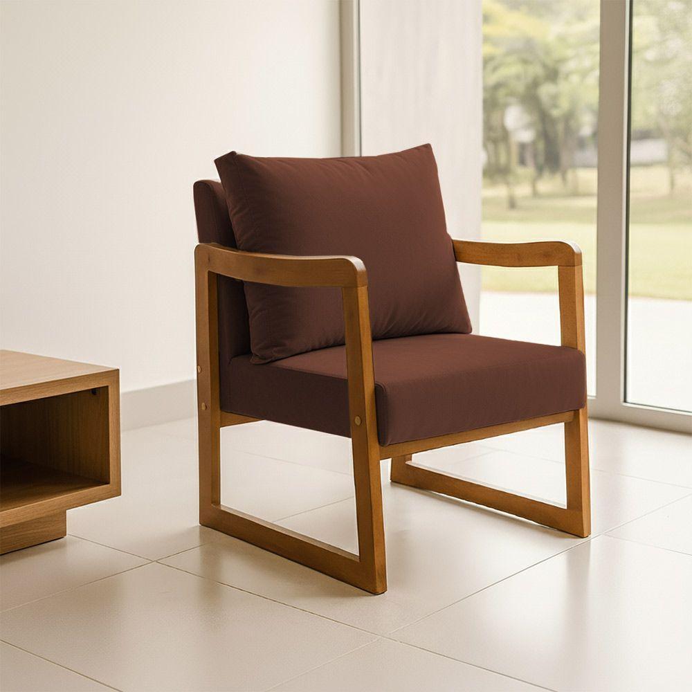 Kit 2 Poltronas Decorativa Com Braço Em Madeira Maciça Alice Veludo Marrom - 2