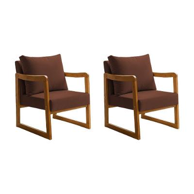 Kit 2 Poltronas Decorativa Com Braço Em Madeira Maciça Alice Veludo Marrom