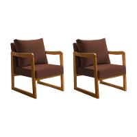 Kit 2 Poltronas Decorativa Com Braço Em Madeira Maciça Alice Veludo Marrom - 1