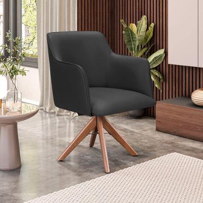 Poltrona Camélia Base Giratória De Madeira Corino Cor Preto