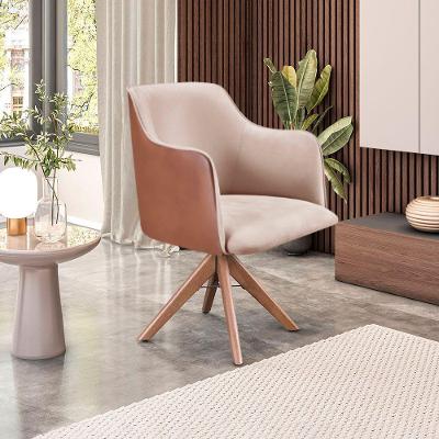 Poltrona Camélia Base Giratória De Madeira Corino Cor Bege 2137- Marrom