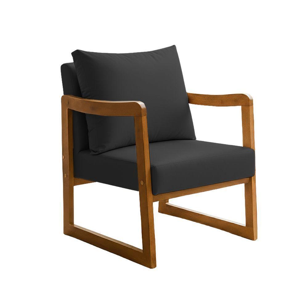 Kit 2 Poltronas Decorativa Com Braço Em Madeira Maciça Alice Courino Preto - 5
