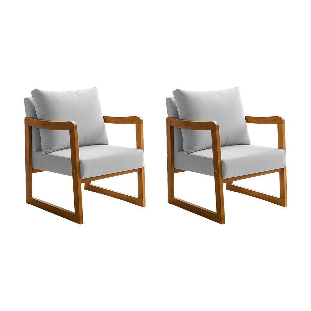 Kit 2 Poltronas Decorativa Com Braço Em Madeira Maciça Alice Veludo Cinza - 1