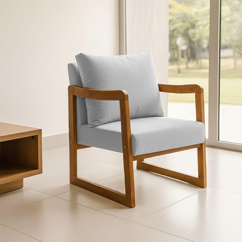 Kit 2 Poltronas Decorativa Com Braço Em Madeira Maciça Alice Veludo Cinza - 2