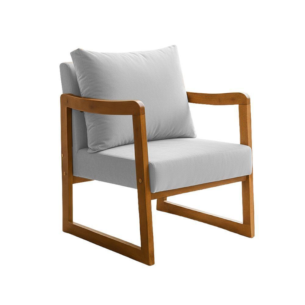 Kit 2 Poltronas Decorativa Com Braço Em Madeira Maciça Alice Veludo Cinza - 5