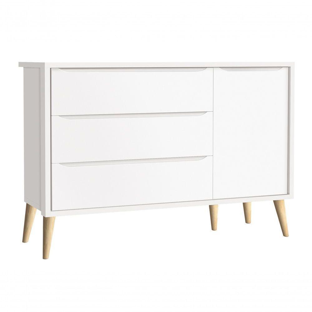Jogo De Quarto Para Bebê Completo 3 Portas Théo New Branco Fosco Com Natural - Reller - 4