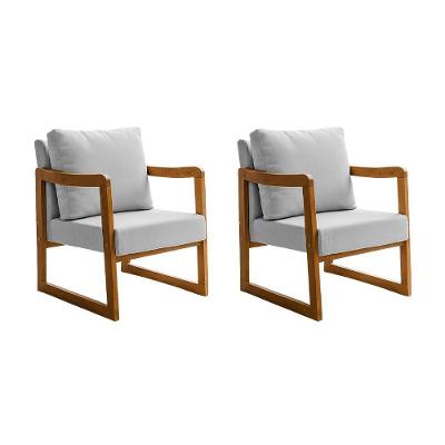 Kit 2 Poltronas Decorativa Com Braço Em Madeira Maciça Alice Linho Cinza