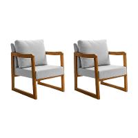 Kit 2 Poltronas Decorativa Com Braço Em Madeira Maciça Alice Linho Cinza - 1