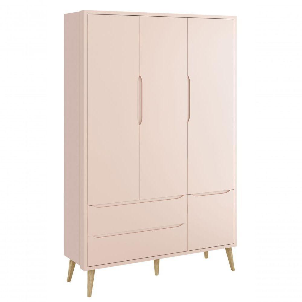 Jogo De Quarto Para Bebê Completo 3 Portas Théo New Rosa Fosco Com Natural - Moveisaqui - 6