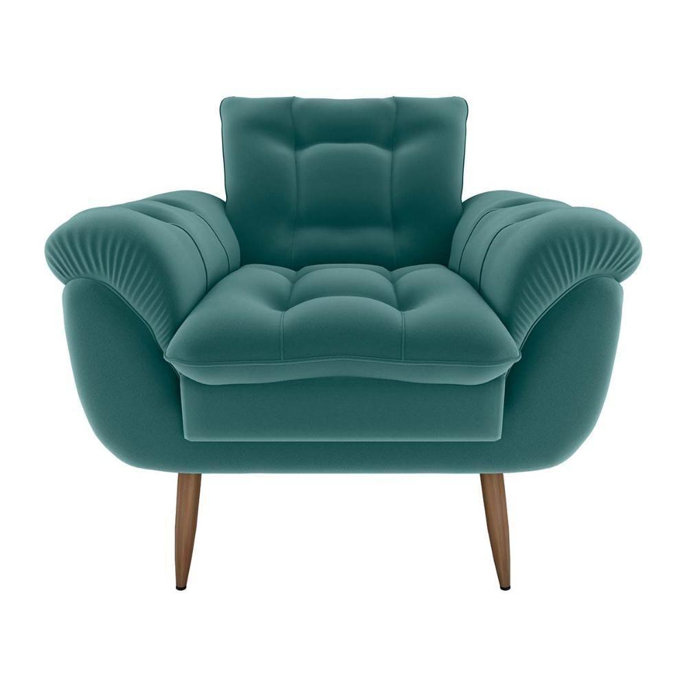 Poltrona Decorativa Confortável Pés Em Madeira Maciça Xangai Veludo Verde Menta Matrix Veludo Verde Menta - 3