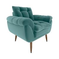 Poltrona Decorativa Confortável Pés Em Madeira Maciça Xangai Veludo Verde Menta Matrix Veludo Verde Menta - 1