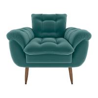 Poltrona Decorativa Confortável Pés Em Madeira Maciça Xangai Veludo Verde Menta Matrix Veludo Verde Menta - 3