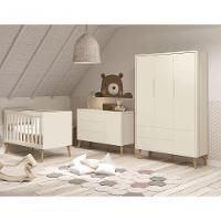 Jogo De Quarto Para Bebê Completo 3 Portas Théo New Areia Fosco Com Natural - Reller - 2