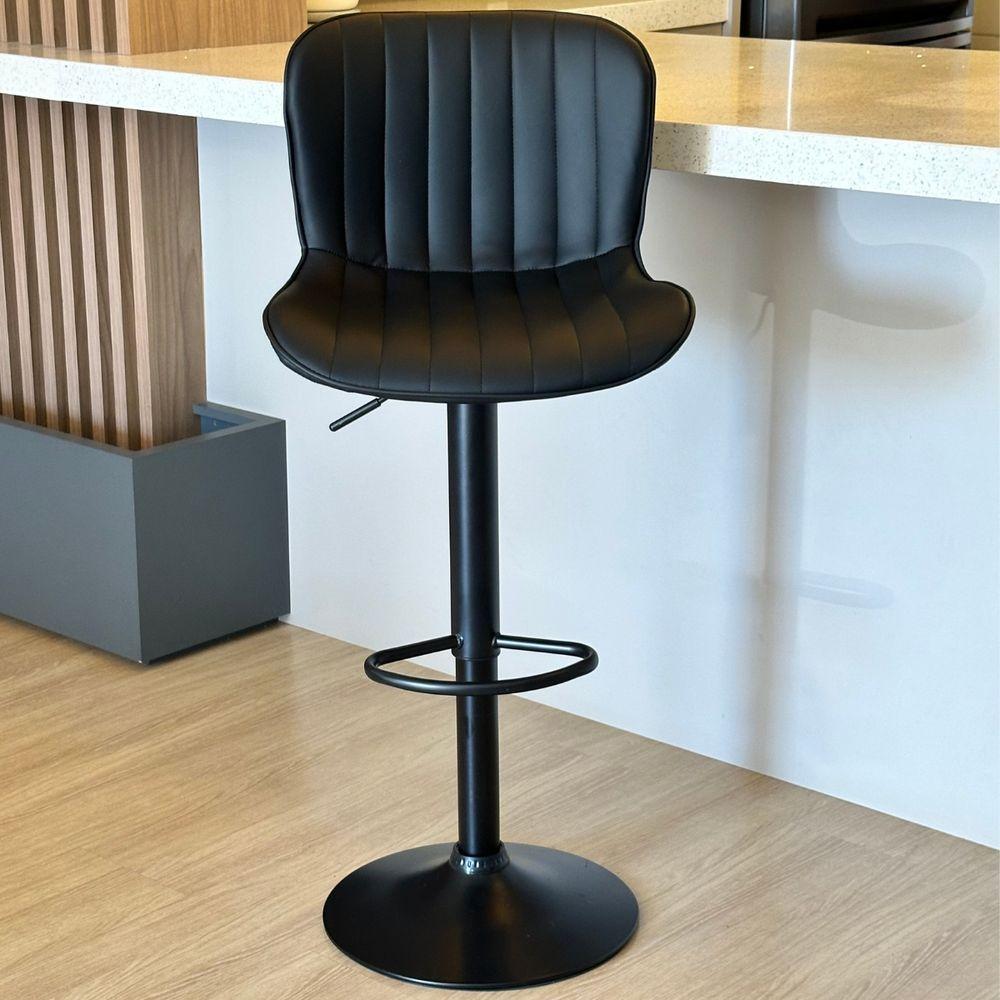 Kit 02 Banqueta Giratória Alta Encosto Bancada Cozinha Bar Preto - 9