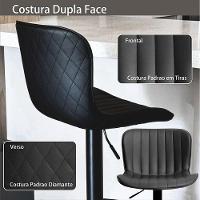 Kit 02 Banqueta Giratória Alta Encosto Bancada Cozinha Bar Preto - 3