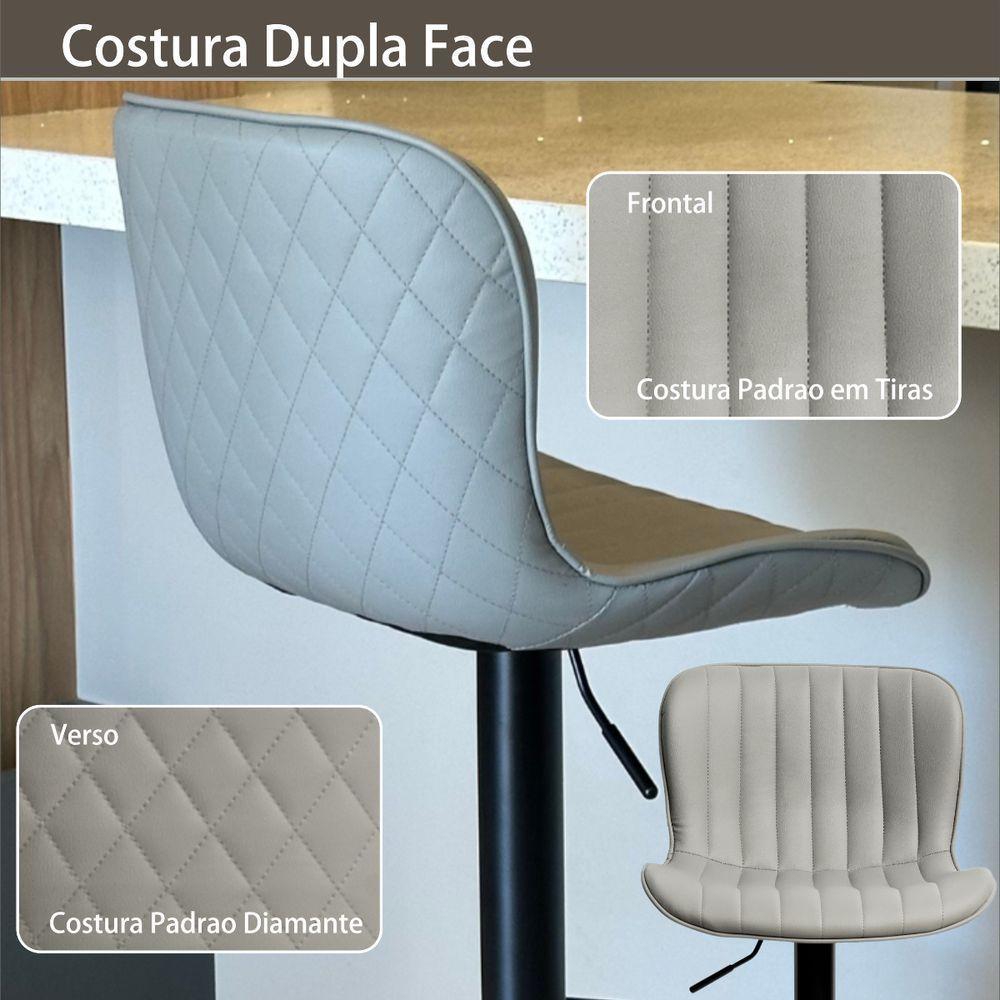 Banqueta Giratória Alta Encosto Bancada Cozinha Bar Kit 04 Cinza Claro - 3