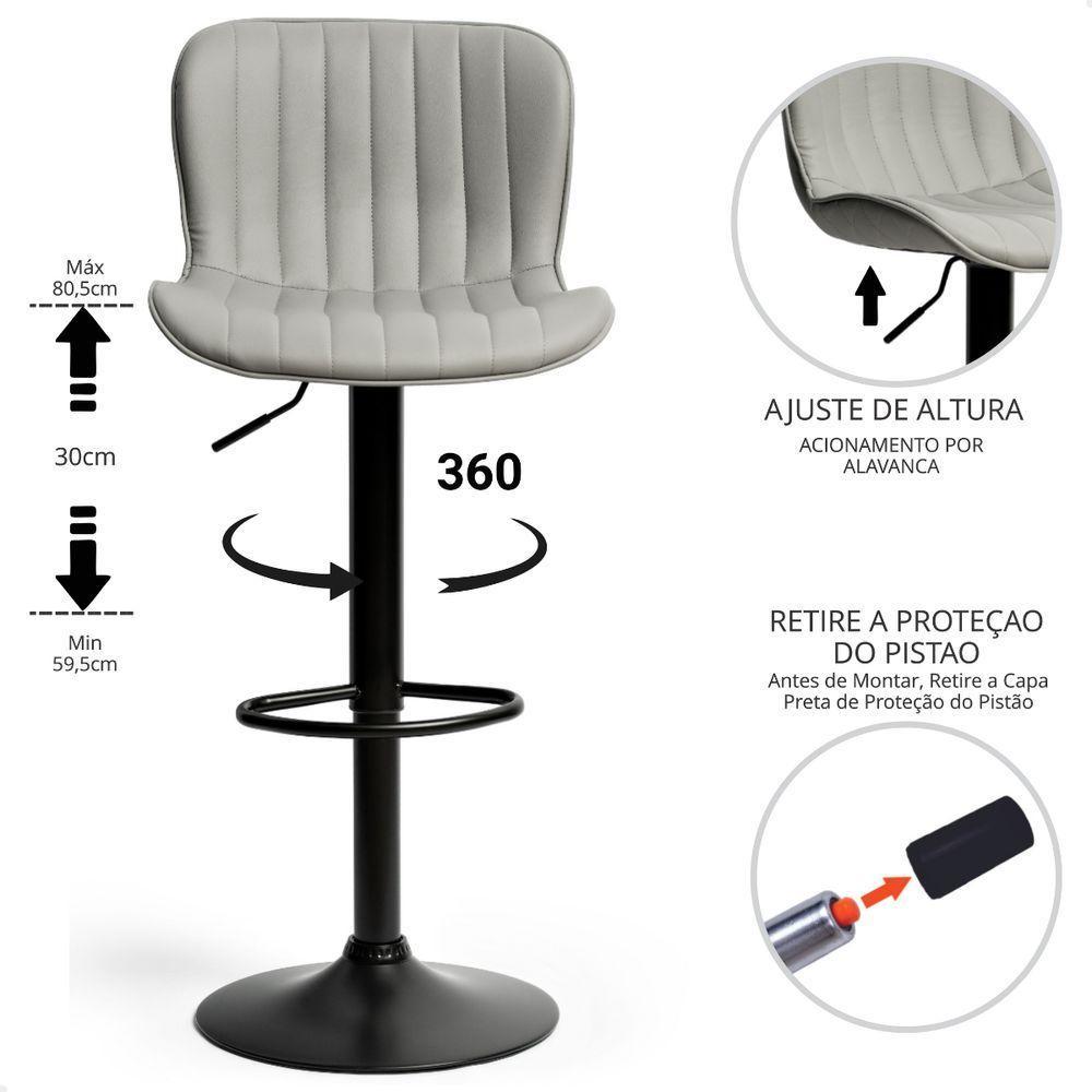 Banqueta Giratória Alta Encosto Bancada Cozinha Bar Kit 04 Cinza Claro - 5