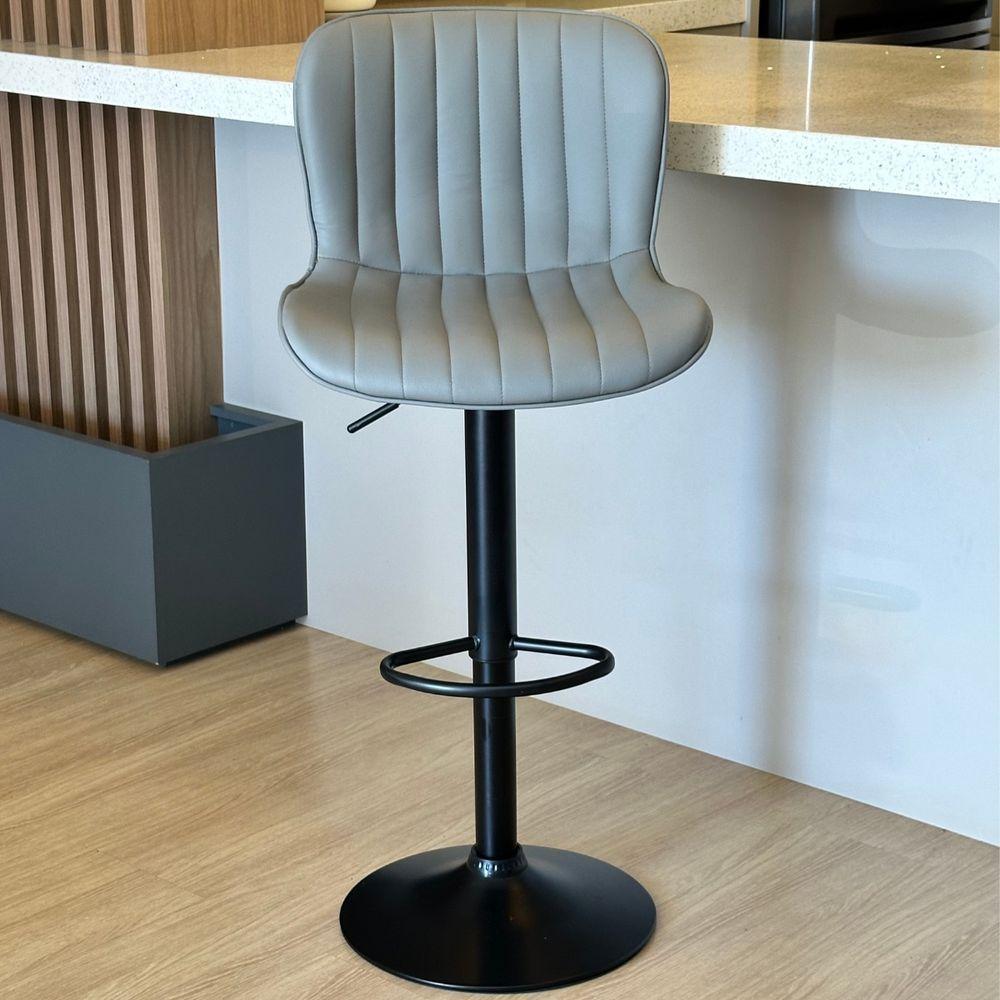 Banqueta Giratória Alta Encosto Bancada Cozinha Bar Kit 04 Cinza Claro - 9