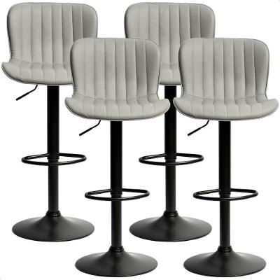 Banqueta Giratória Alta Encosto Bancada Cozinha Bar Kit 04 Cinza Claro