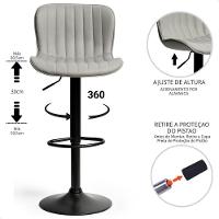 Banqueta Giratória Alta Encosto Bancada Cozinha Bar Kit 04 Cinza Claro - 5