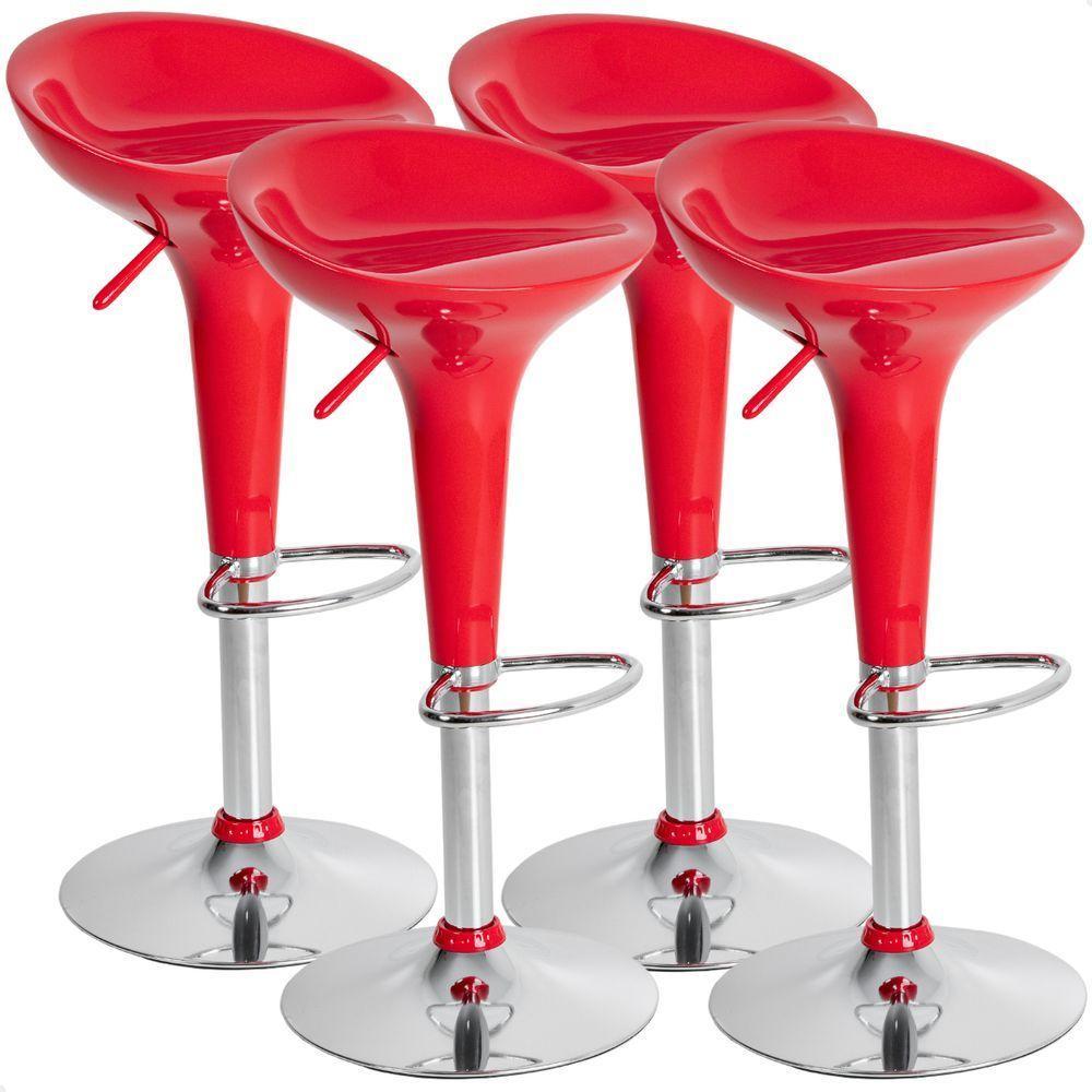 Kit 04 Un Banquetas Giratória Alta Tulipa Lotus Assento Abs Vermelho - 1