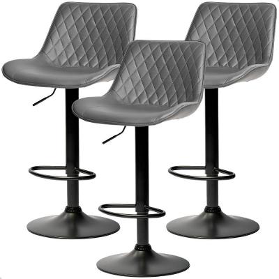 Banqueta Alta Cozinha Bar Balcão Para Bancada Encosto Kit 03 Cinza