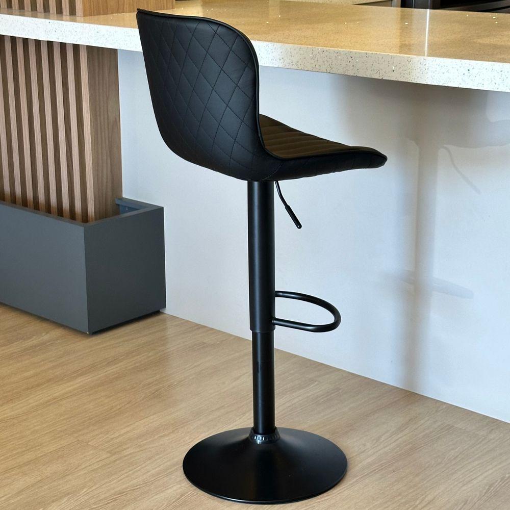 Kit 03 Banqueta Giratória Alta Encosto Bancada Cozinha Bar Preto - 8