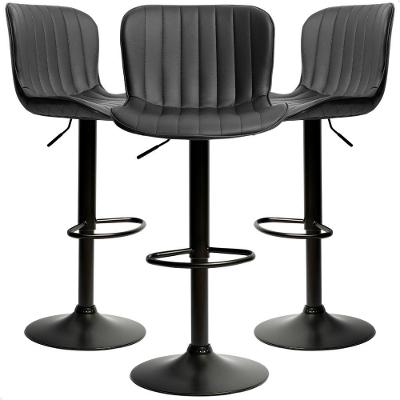 Kit 03 Banqueta Giratória Alta Encosto Bancada Cozinha Bar Preto