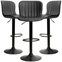 Kit 03 Banqueta Giratória Alta Encosto Bancada Cozinha Bar Preto - 1