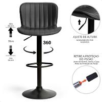 Kit 03 Banqueta Giratória Alta Encosto Bancada Cozinha Bar Preto - 5