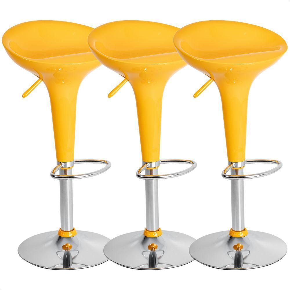 Kit 03 Un Banquetas Giratória Alta Tulipa Lotus Assento Abs Amarelo - 1