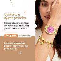 Relogio Banhado Infantil Aco Inox + Pulseira Oculos + Caixa Moda Losango Original Pingente Casual - 2